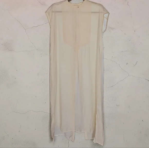 Aunt Marie's Sheer Beige High-Low Maxi Dress Sz F Free Size Flowy Rayon Blend - Picture 2 of 6